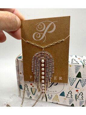 Plunder Design Flurry Necklace Gold Chain Rainbow Pearl Crystal Waterfall NIB